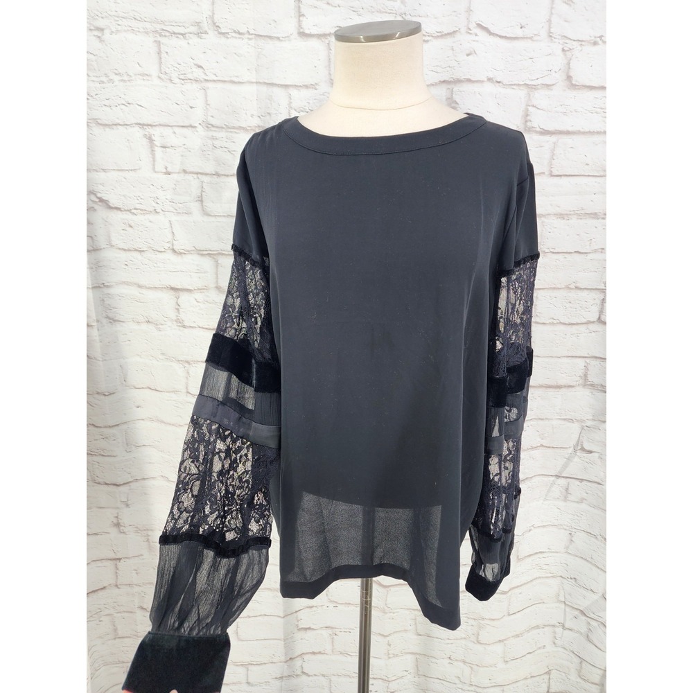 Loft Sheer Lace Top Balloon Sleeve Whimsigothic Dark Moody Flowy Vamp Women XL